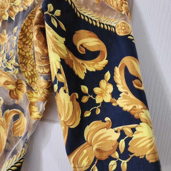 Vintage Gianni Versace Couture 1994 Baroque Print Sheer Mesh Illusion Bodysuit - Picture 10 of 13